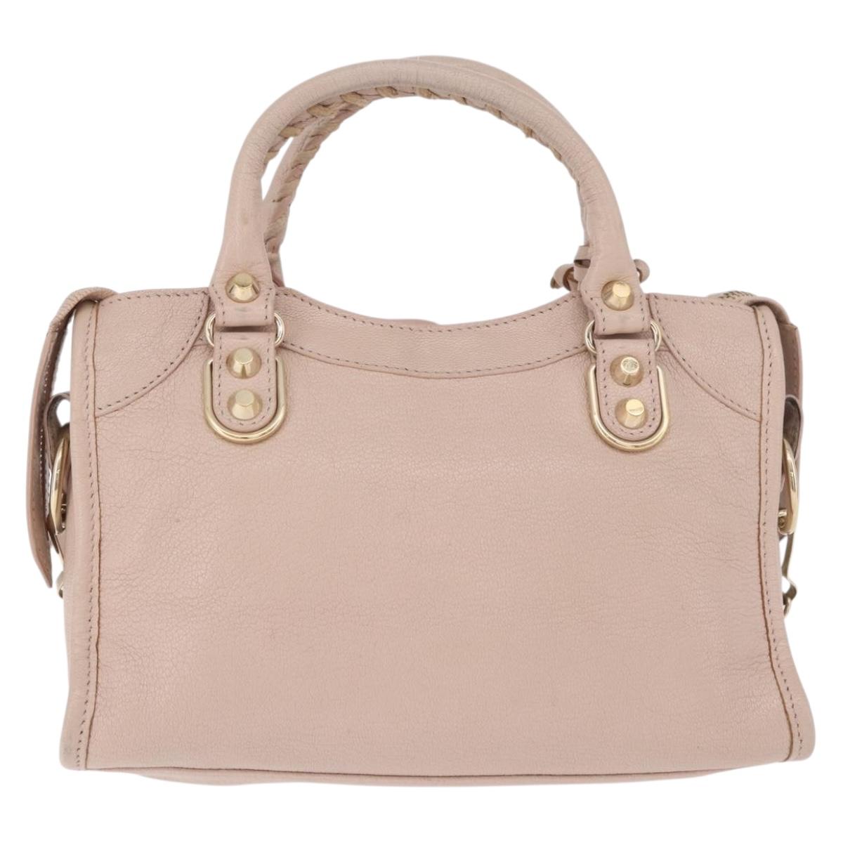 BALENCIAGA Classic Metallic Edge Mini City Bag Leather 2way Pink Auth 185449V