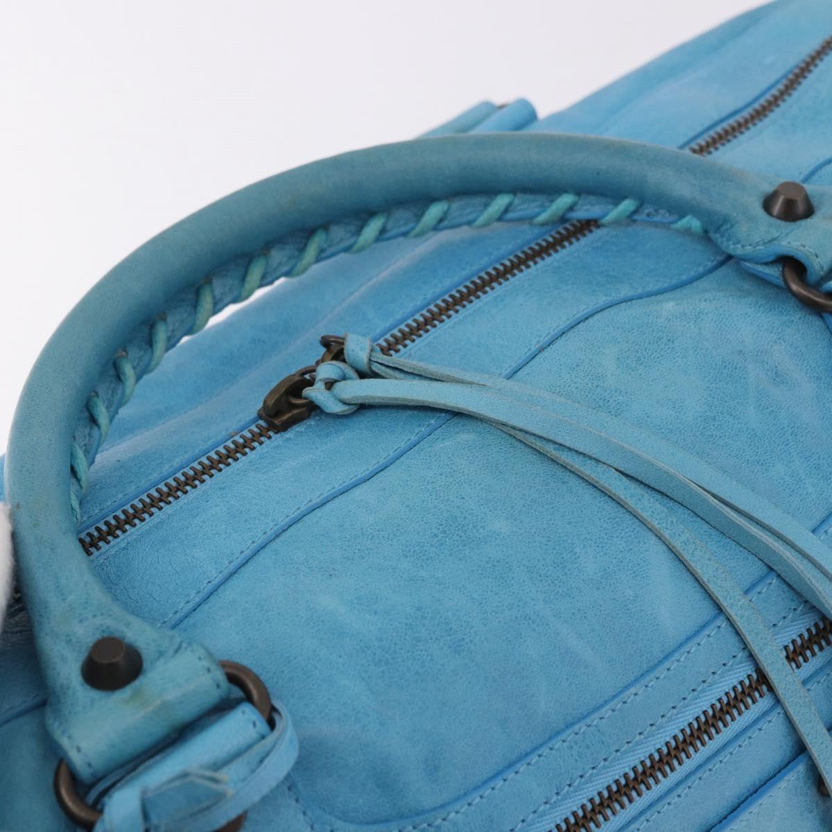 BALENCIAGA Zazigi Hand Bag Leather 2way Light Blue 128523 Auth 185450M