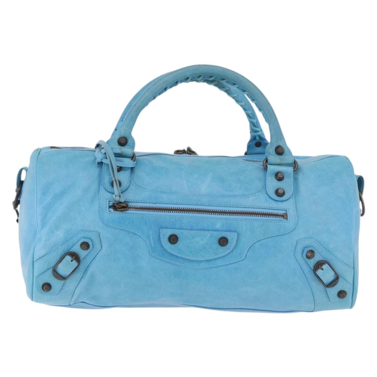 BALENCIAGA Zazigi Hand Bag Leather 2way Light Blue 128523 Auth 185450M