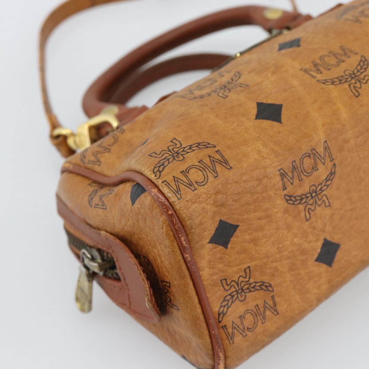 MCM Logogram Vicetos Mini Boston Bag PVC 2way Brown Gold Auth 185458