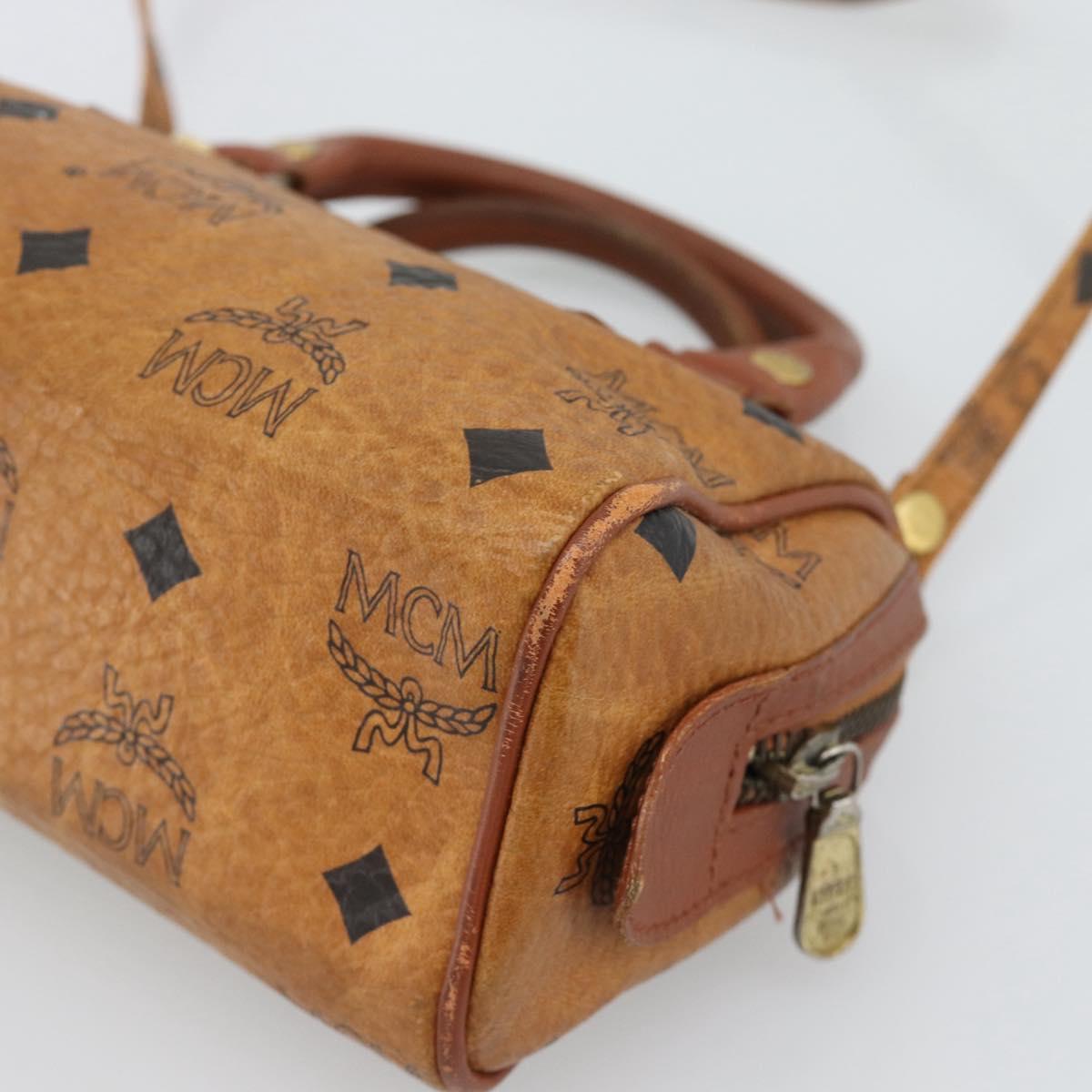 MCM Logogram Vicetos Mini Boston Bag PVC 2way Brown Gold Auth 185458