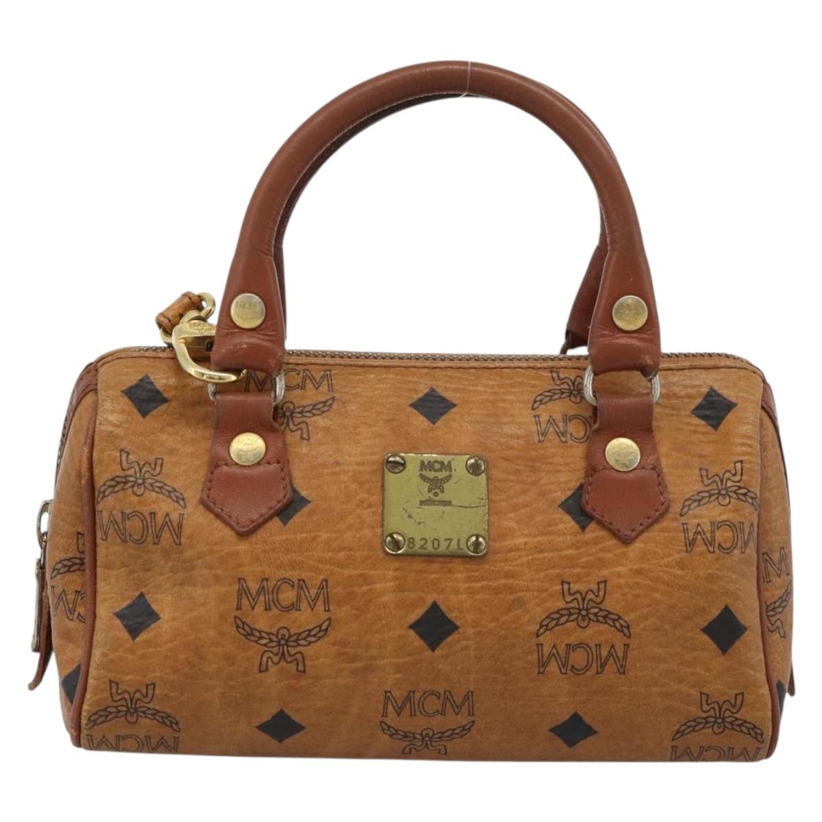 MCM Logogram Vicetos Mini Boston Bag PVC 2way Brown Gold Auth 185458
