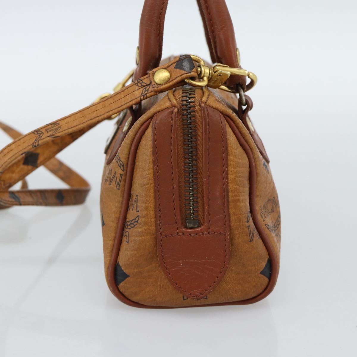 MCM Logogram Vicetos Mini Boston Bag PVC 2way Brown Gold Auth 185458