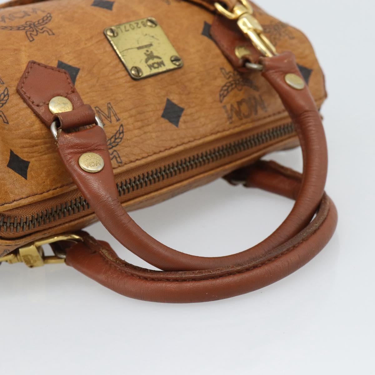 MCM Logogram Vicetos Mini Boston Bag PVC 2way Brown Gold Auth 185458