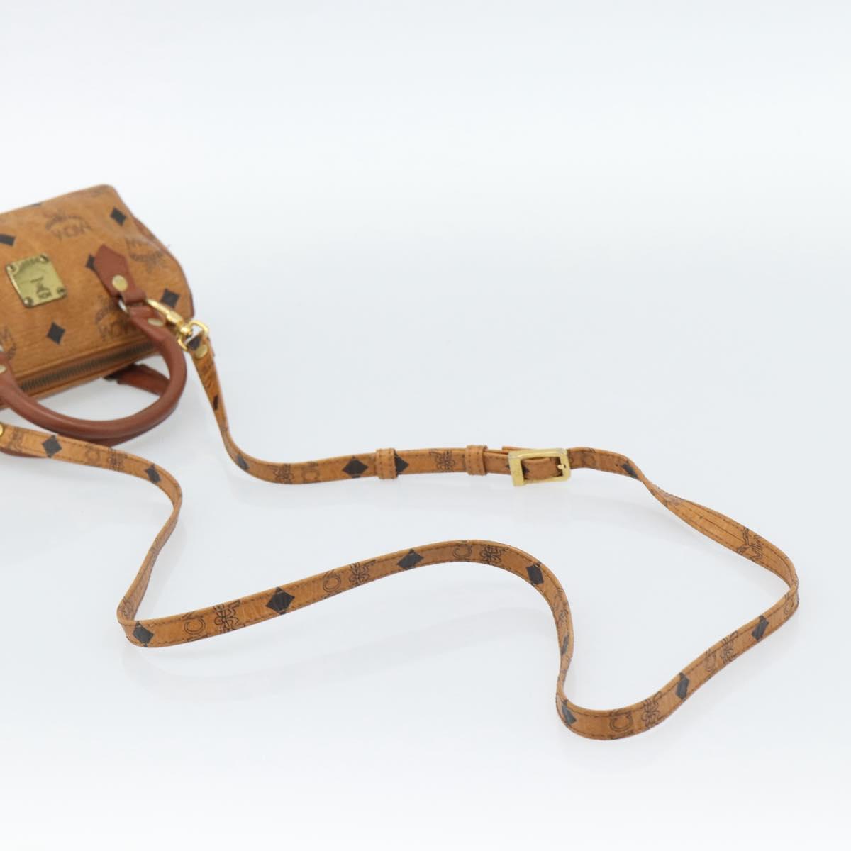 MCM Logogram Vicetos Mini Boston Bag PVC 2way Brown Gold Auth 185458