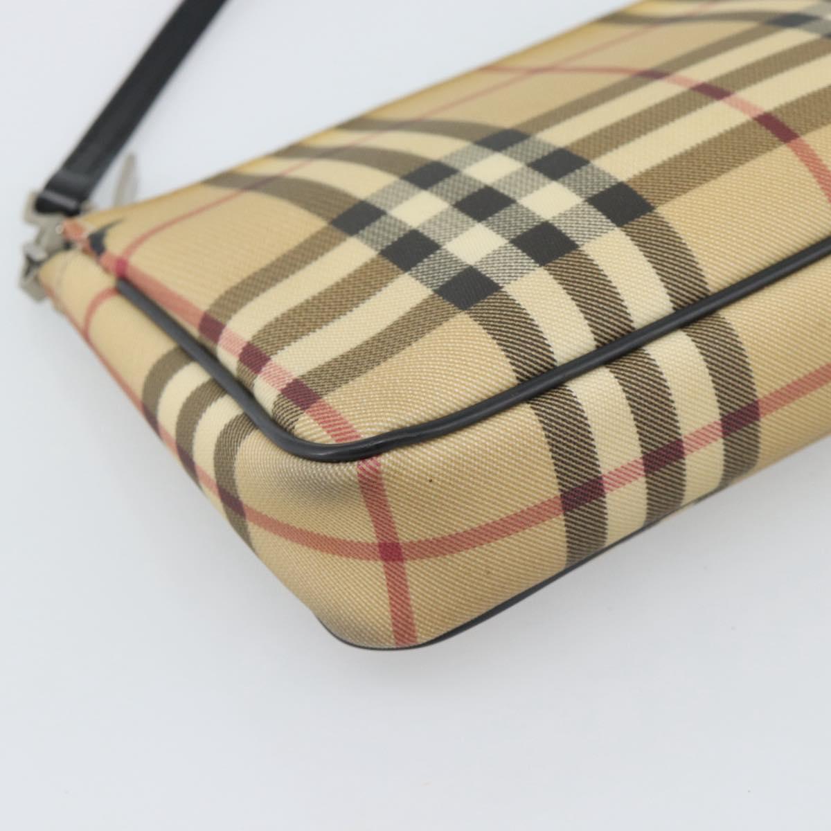 BURBERRY Nova Check Accessory Pouch PVC Beige Silver Auth 185460