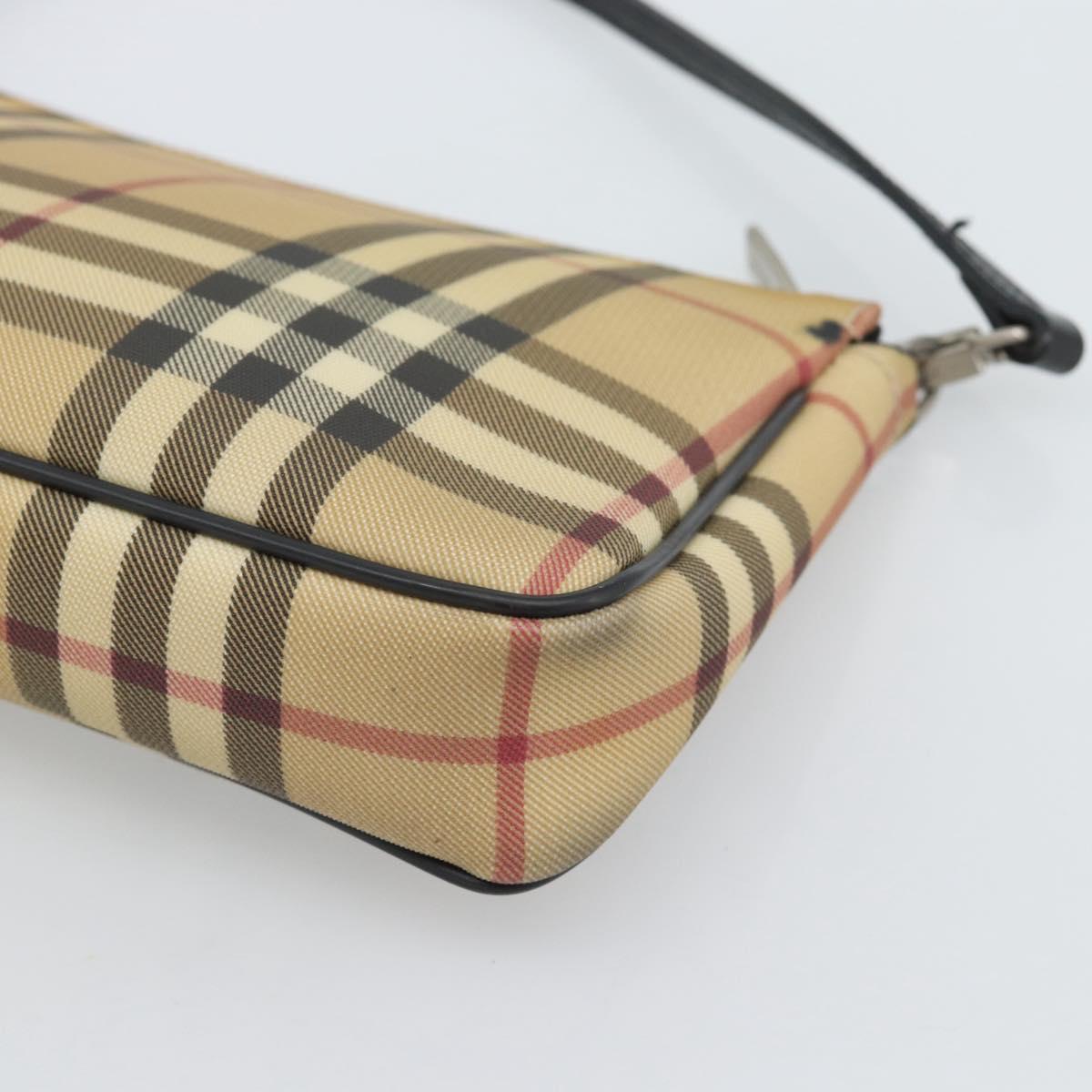 BURBERRY Nova Check Accessory Pouch PVC Beige Silver Auth 185460