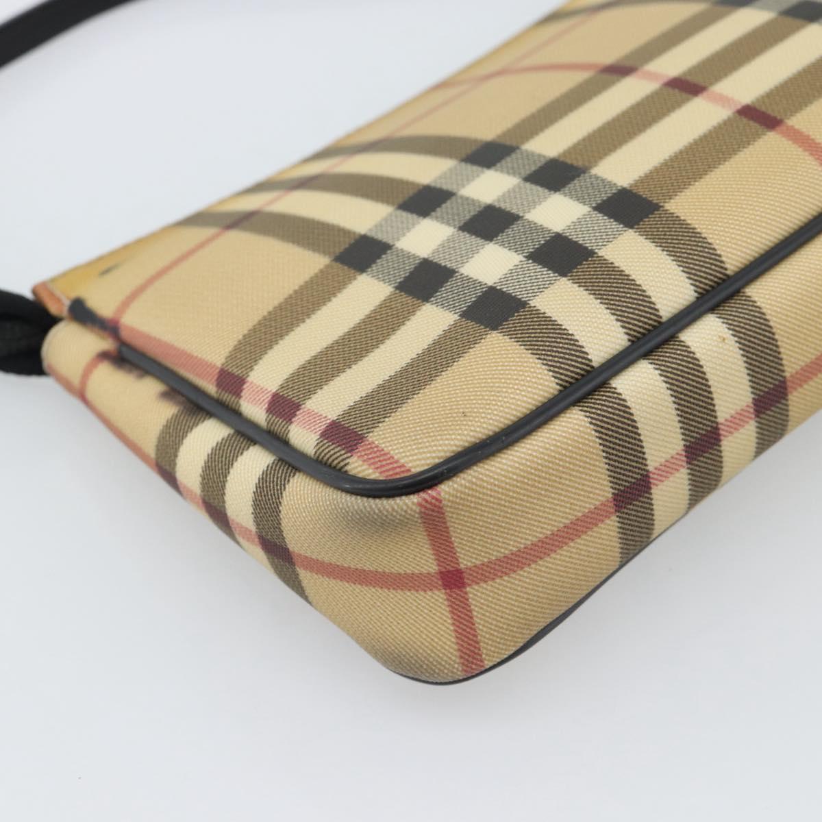BURBERRY Nova Check Accessory Pouch PVC Beige Silver Auth 185460