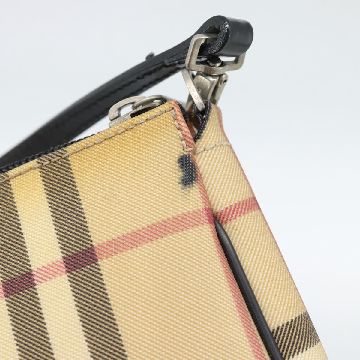 BURBERRY Nova Check Accessory Pouch PVC Beige Silver Auth 185460