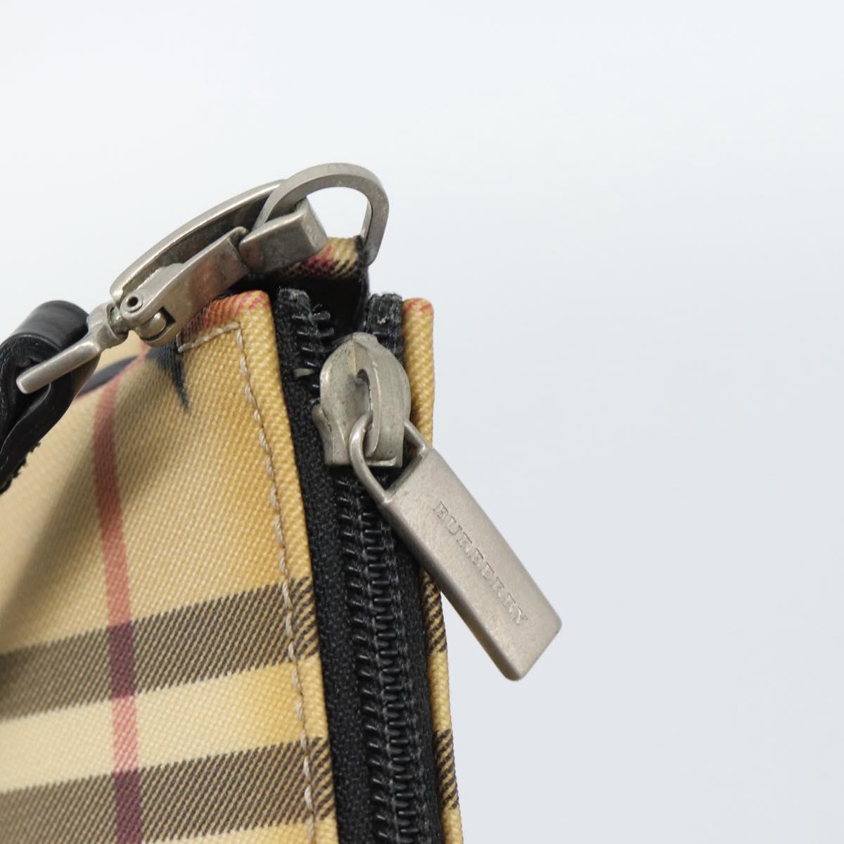 BURBERRY Nova Check Accessory Pouch PVC Beige Silver Auth 185460