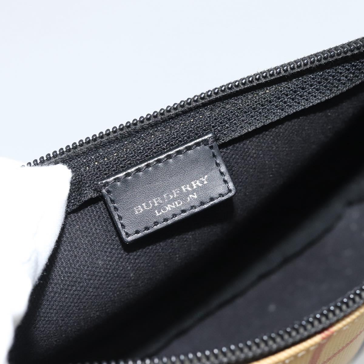 BURBERRY Nova Check Accessory Pouch PVC Beige Silver Auth 185460