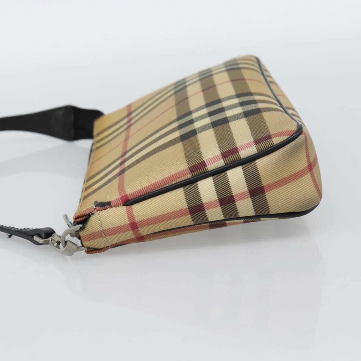 BURBERRY Nova Check Accessory Pouch PVC Beige Silver Auth 185460