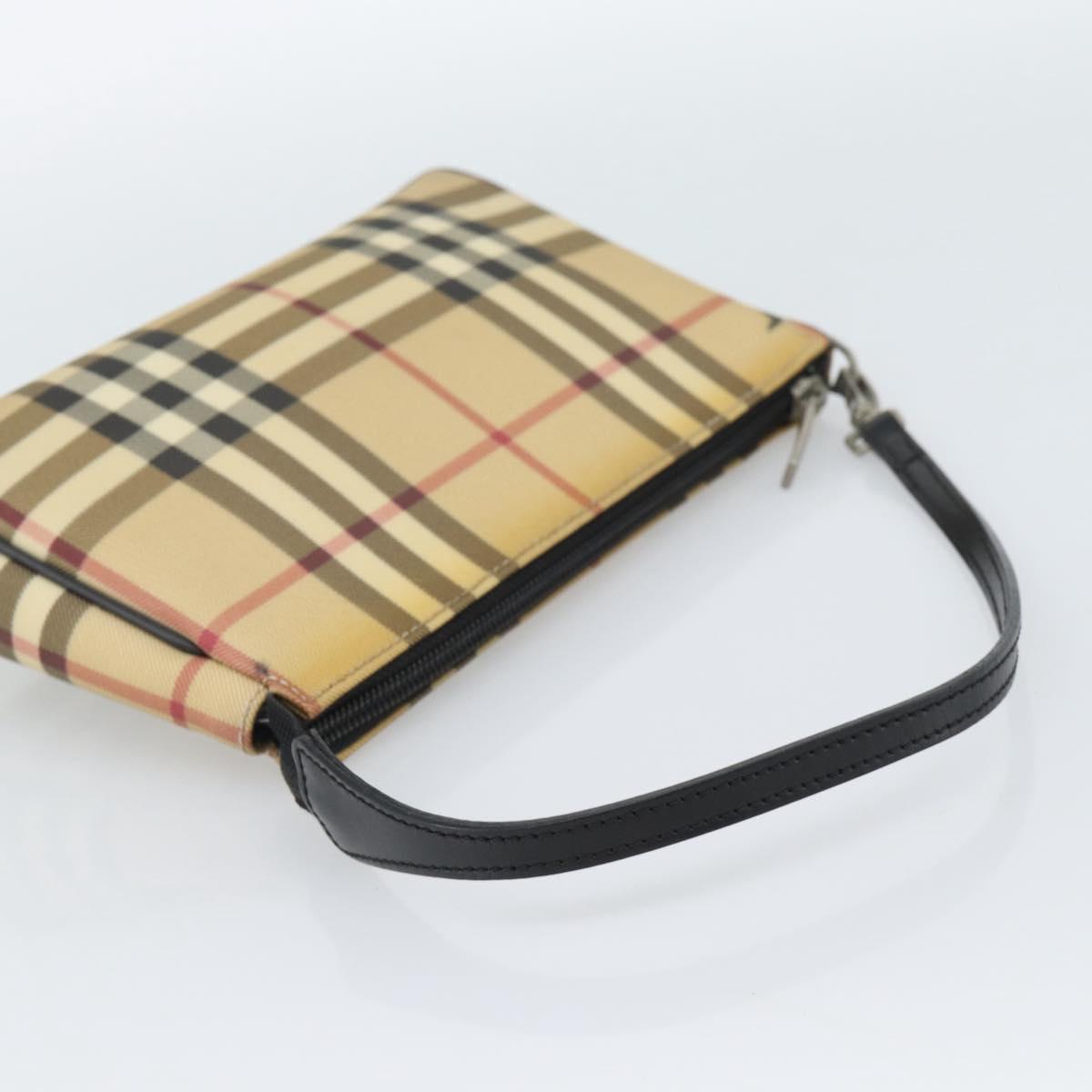 BURBERRY Nova Check Accessory Pouch PVC Beige Silver Auth 185460