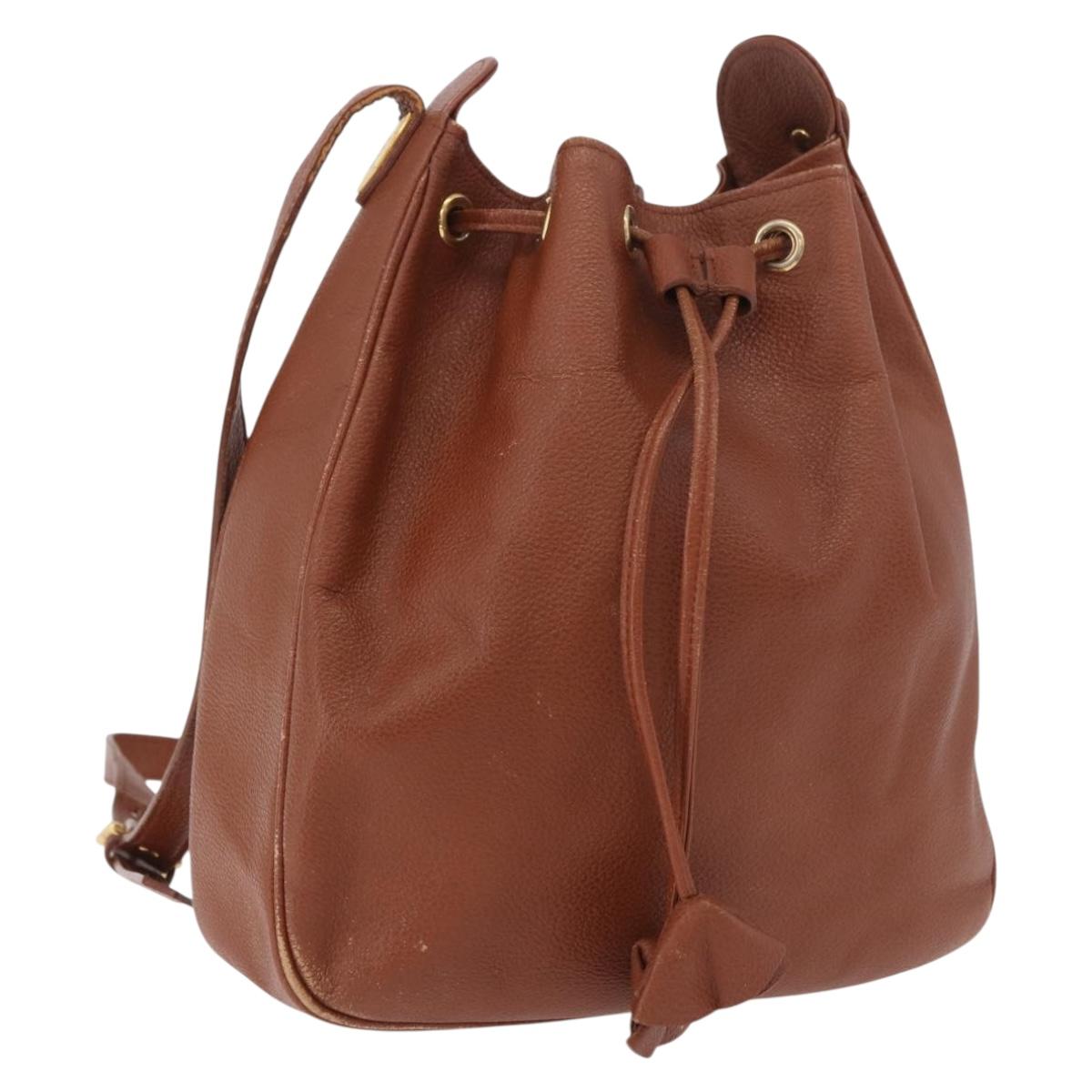 SAINT LAURENT Shoulder Bag Leather Brown Gold Auth 185461