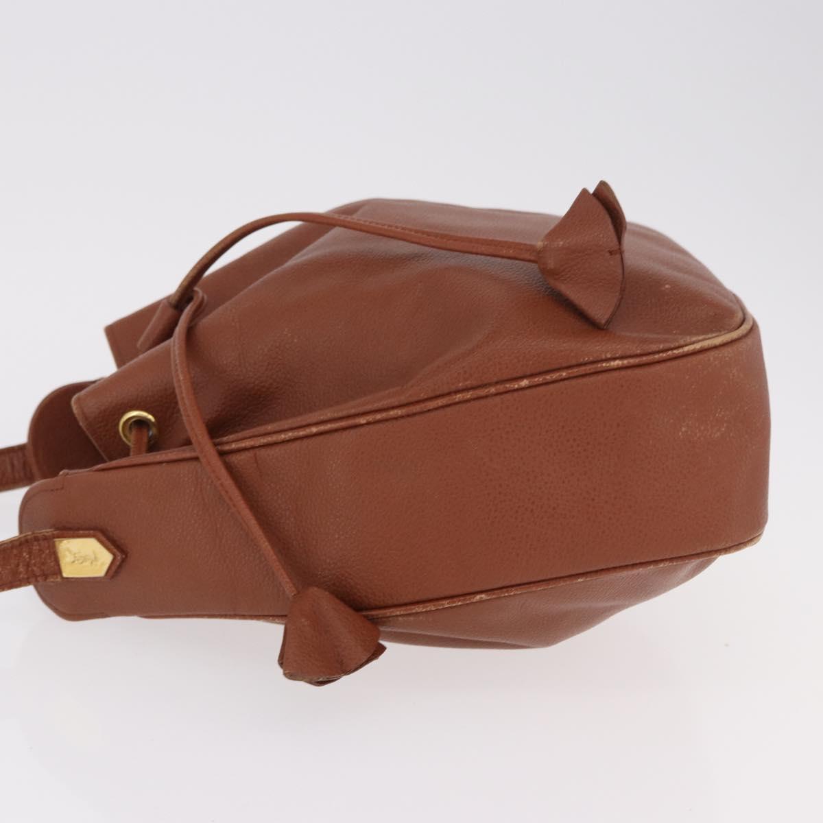 SAINT LAURENT Shoulder Bag Leather Brown Gold Auth 185461