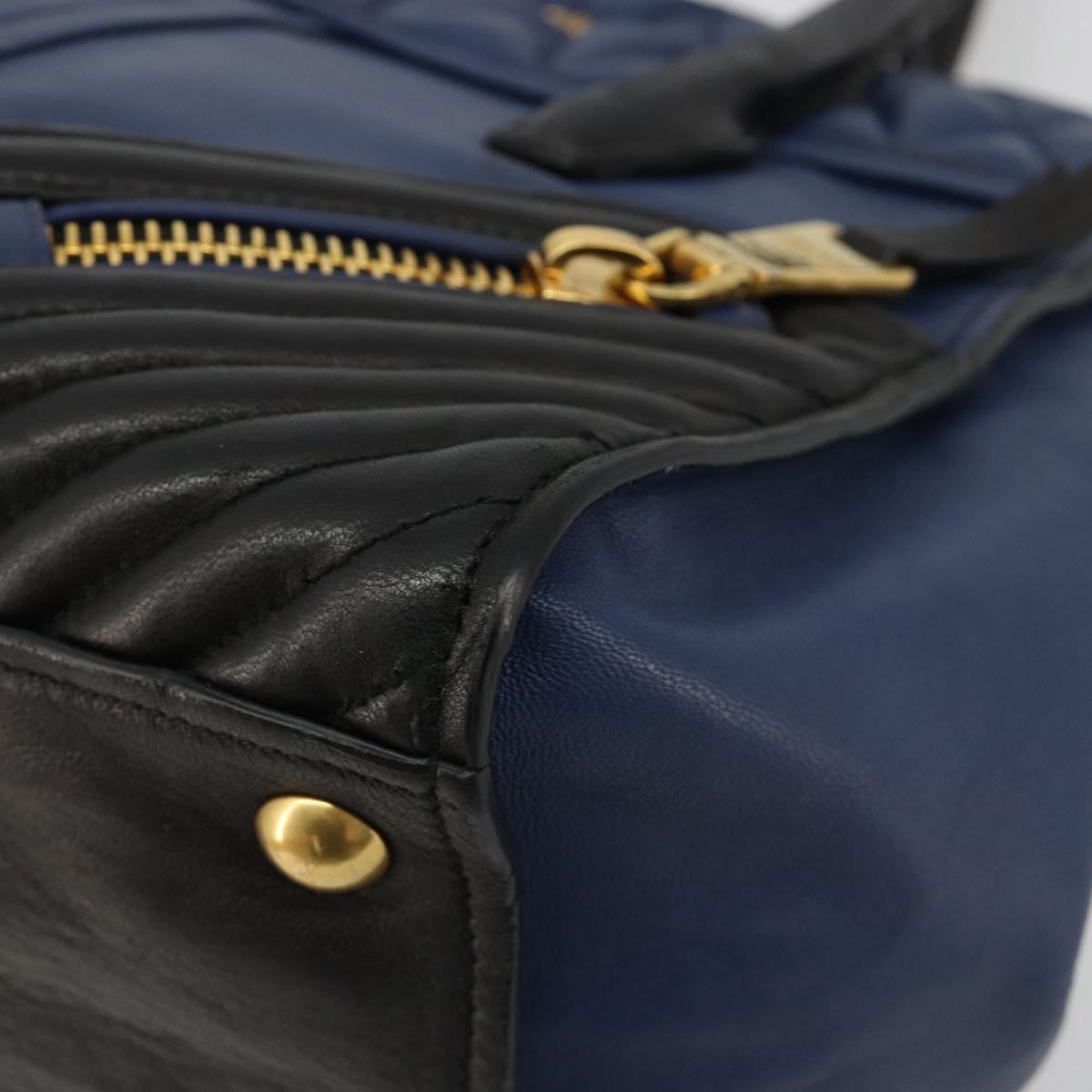 Miu Miu Biker Matelasse Hand Bag Leather 2way Navy Gold Auth 185462