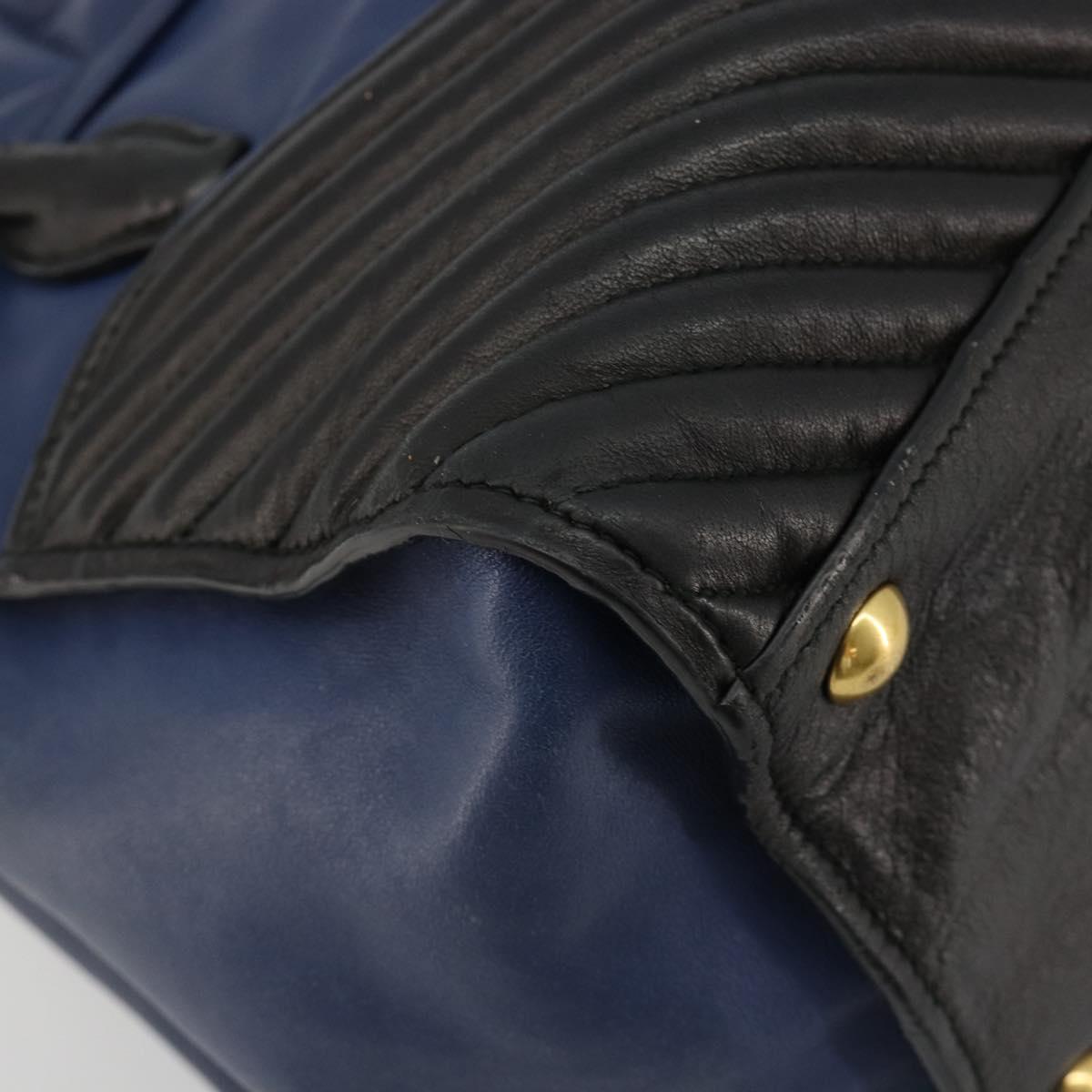 Miu Miu Biker Matelasse Hand Bag Leather 2way Navy Gold Auth 185462