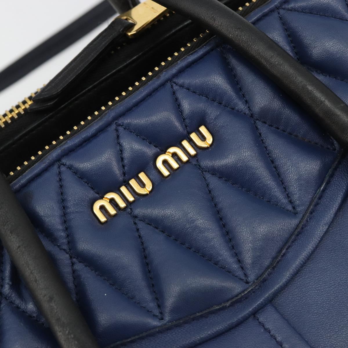 Miu Miu Biker Matelasse Hand Bag Leather 2way Navy Gold Auth 185462