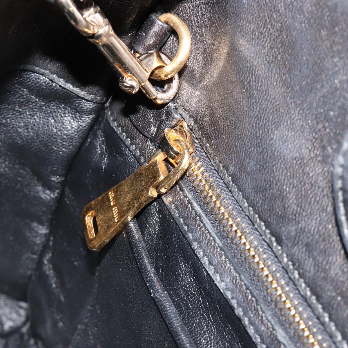 Miu Miu Biker Matelasse Hand Bag Leather 2way Navy Gold Auth 185462