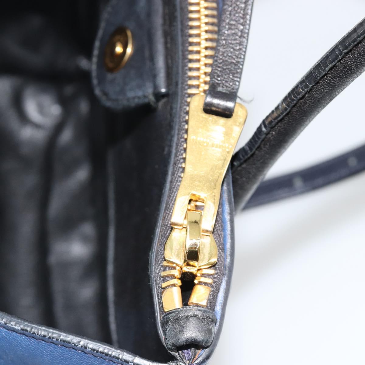 Miu Miu Biker Matelasse Hand Bag Leather 2way Navy Gold Auth 185462