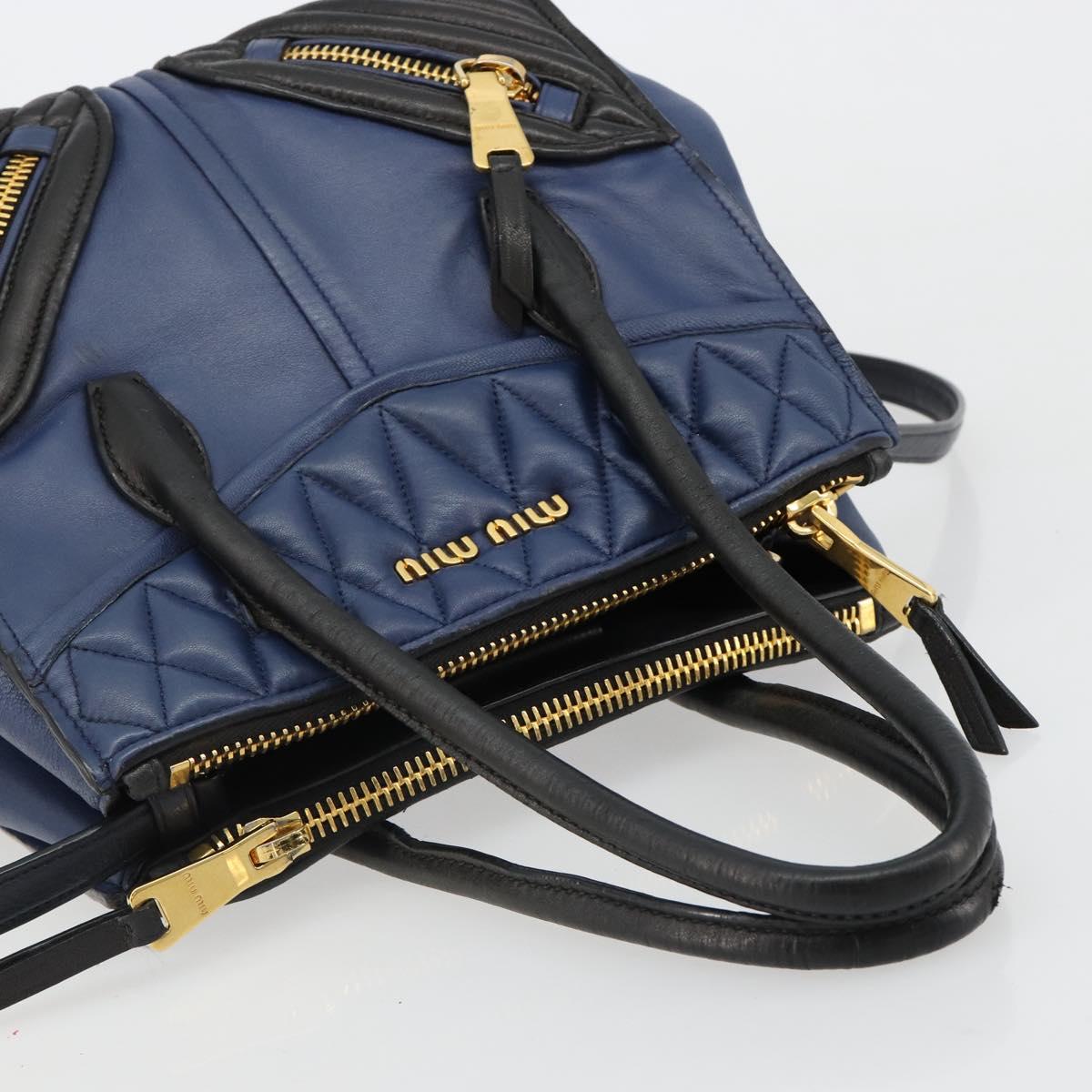 Miu Miu Biker Matelasse Hand Bag Leather 2way Navy Gold Auth 185462