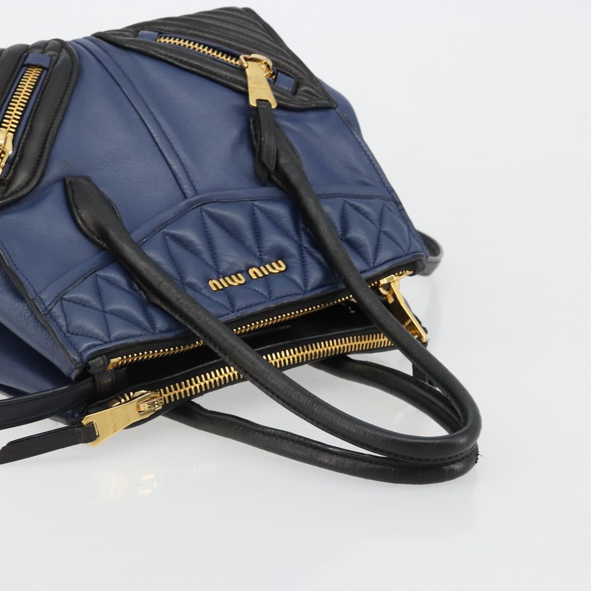 Miu Miu Biker Matelasse Hand Bag Leather 2way Navy Gold Auth 185462