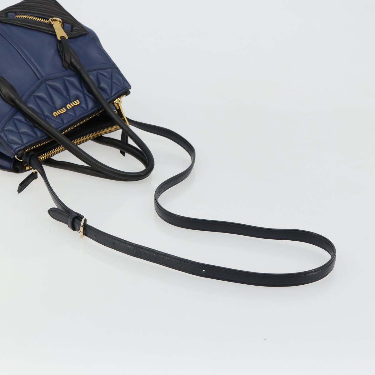 Miu Miu Biker Matelasse Hand Bag Leather 2way Navy Gold Auth 185462