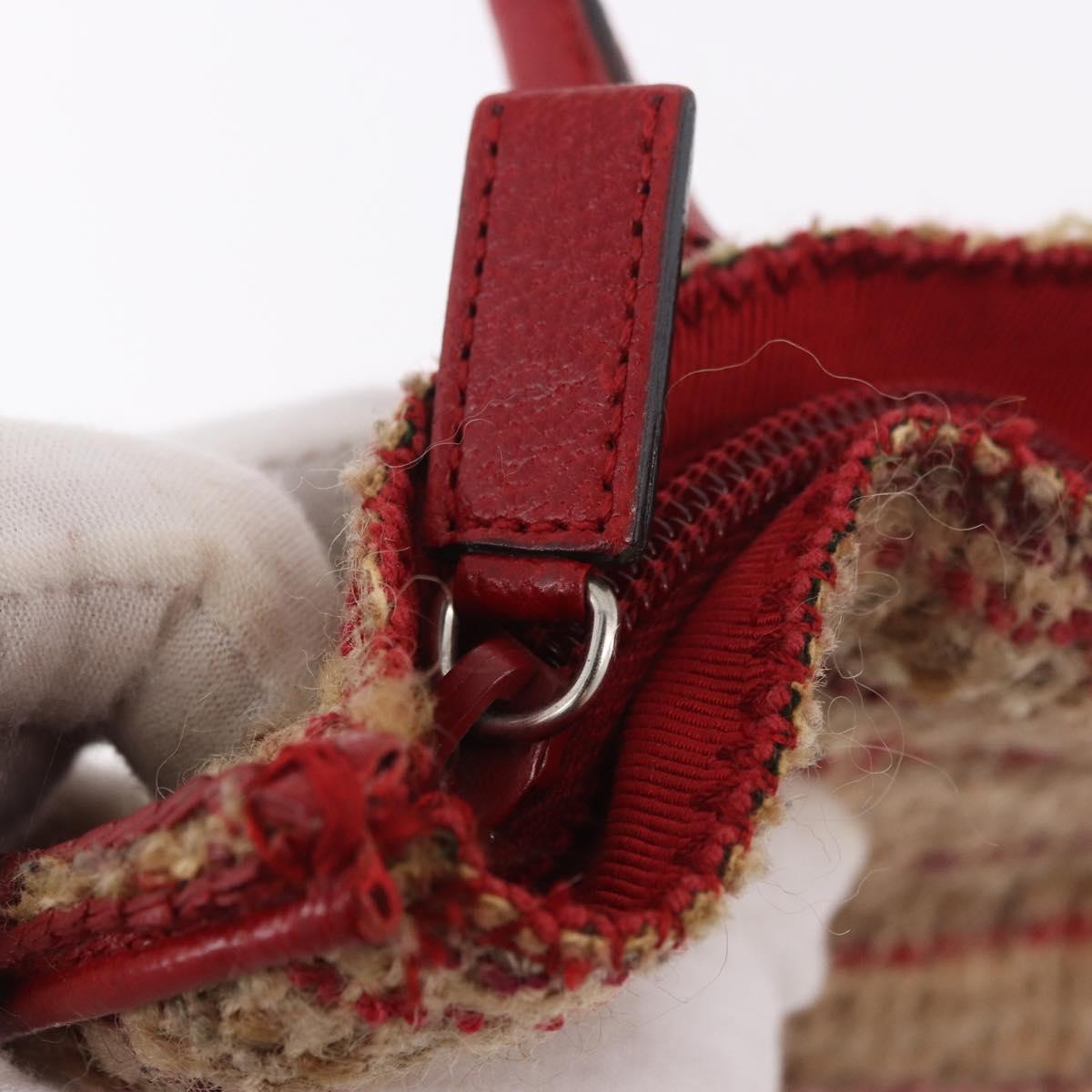 PRADA Hand Bag Tweed Red Silver Auth 185463A