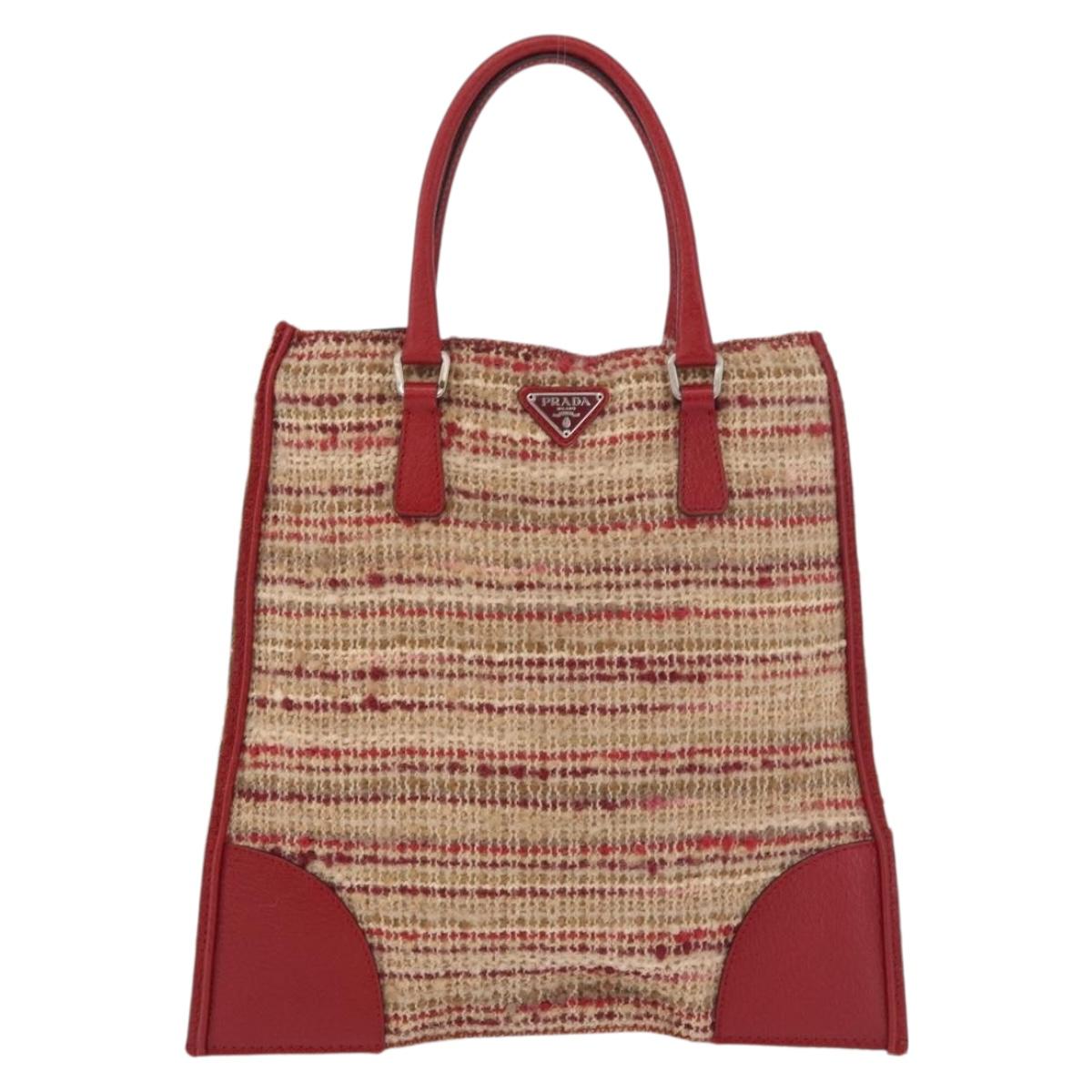 PRADA Hand Bag Tweed Red Silver Auth 185463A