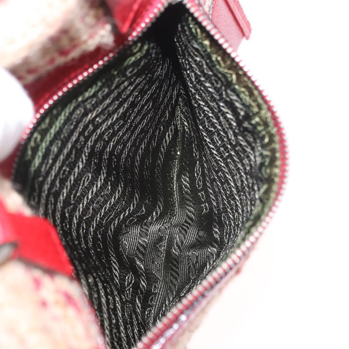 PRADA Hand Bag Tweed Red Silver Auth 185463A