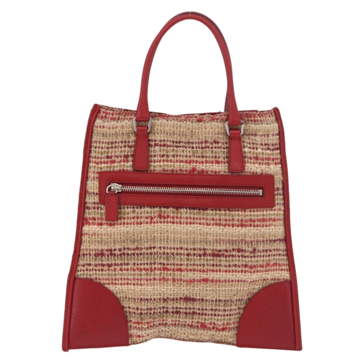 PRADA Hand Bag Tweed Red Silver Auth 185463A
