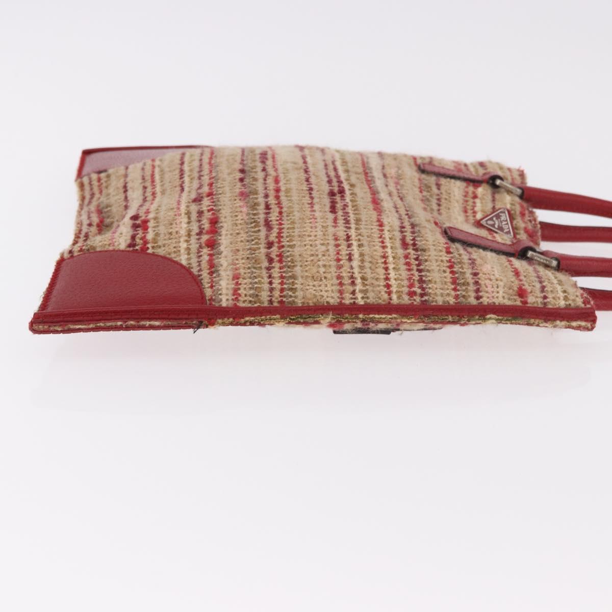 PRADA Hand Bag Tweed Red Silver Auth 185463A