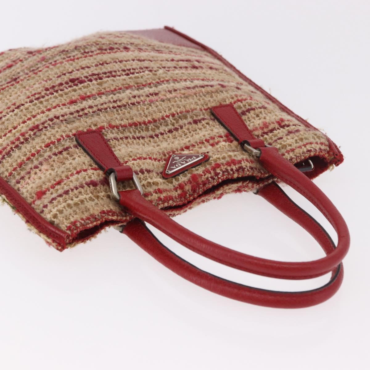 PRADA Hand Bag Tweed Red Silver Auth 185463A