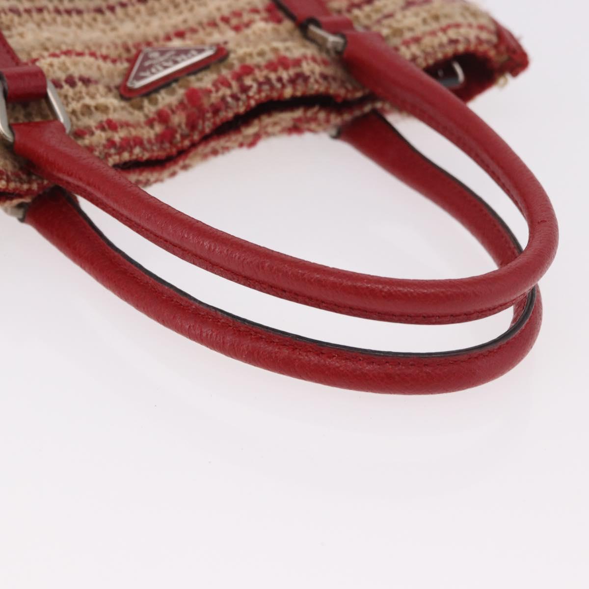 PRADA Hand Bag Tweed Red Silver Auth 185463A