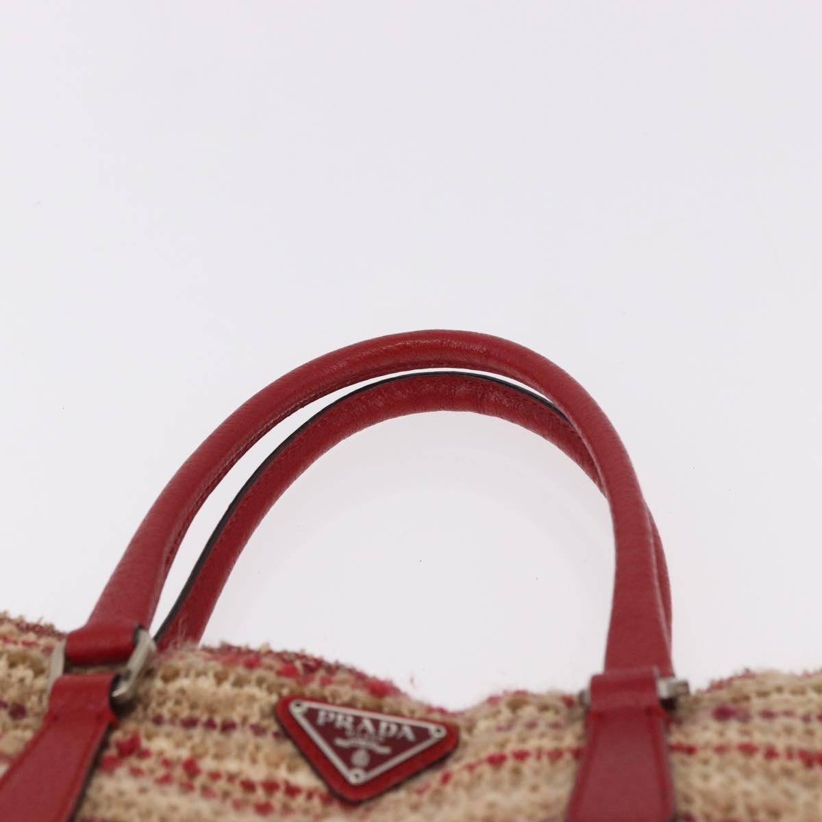 PRADA Hand Bag Tweed Red Silver Auth 185463A