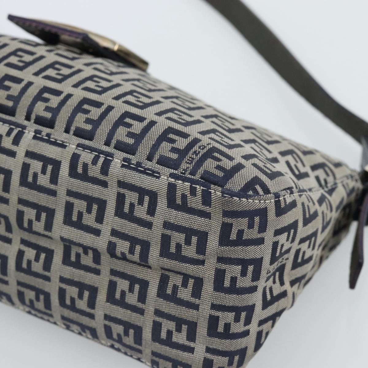 FENDI Zucchino Canvas Mamma Baguette Shoulder Bag Navy Silver Auth 185465V
