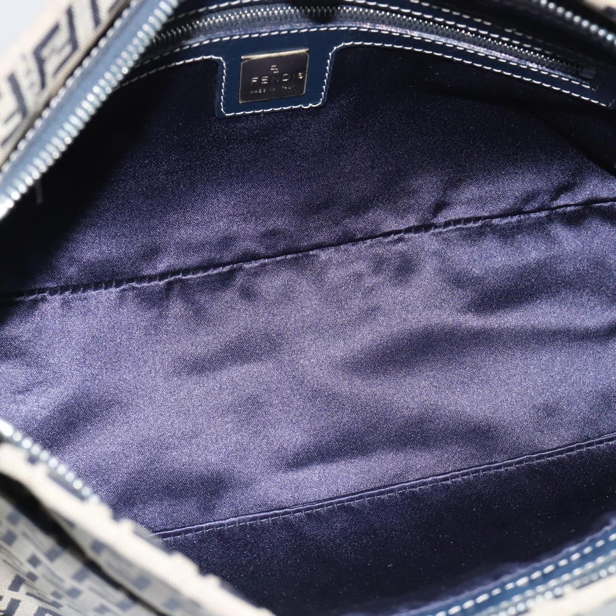 FENDI Zucchino Canvas Mamma Baguette Shoulder Bag Navy Silver Auth 185465V