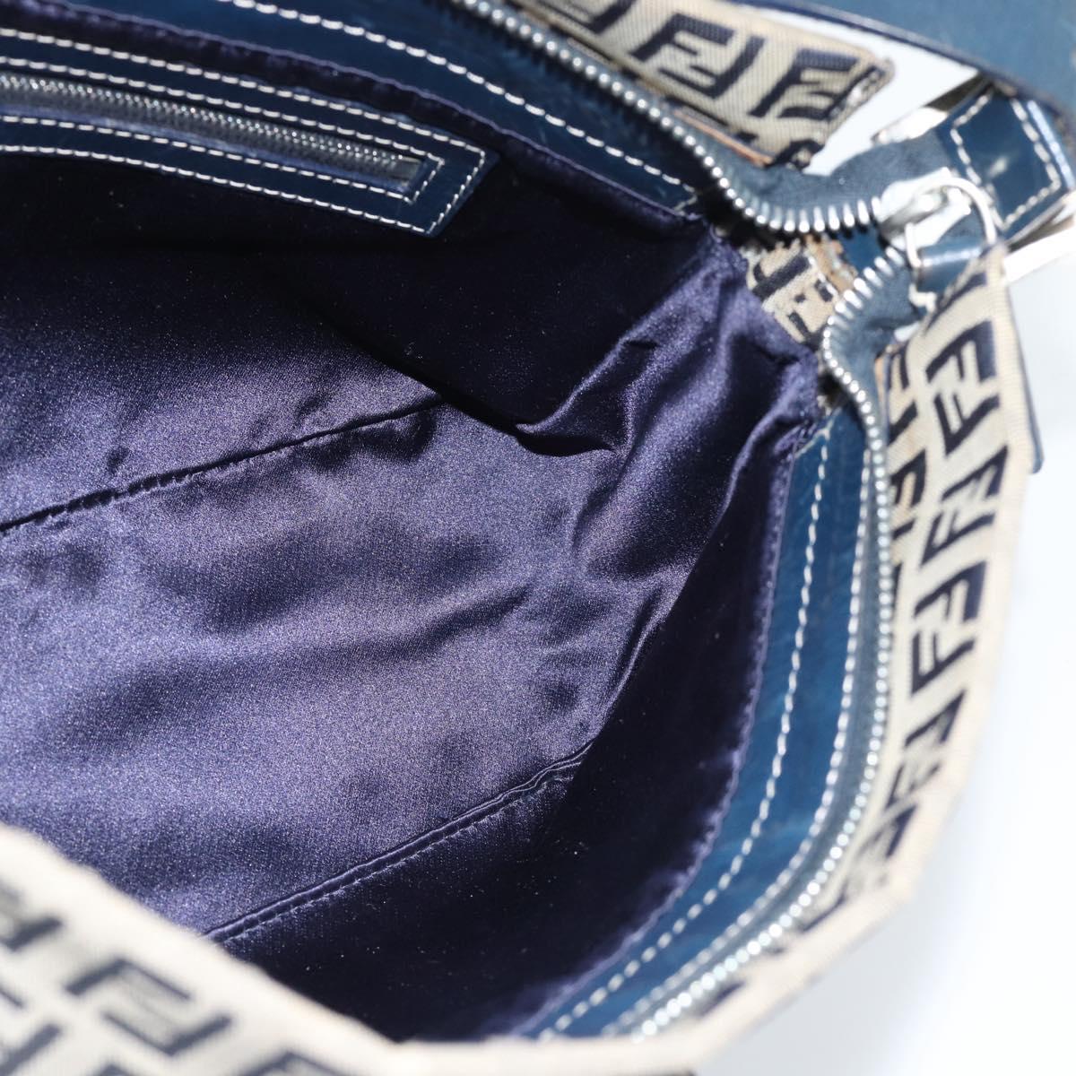 FENDI Zucchino Canvas Mamma Baguette Shoulder Bag Navy Silver Auth 185465V