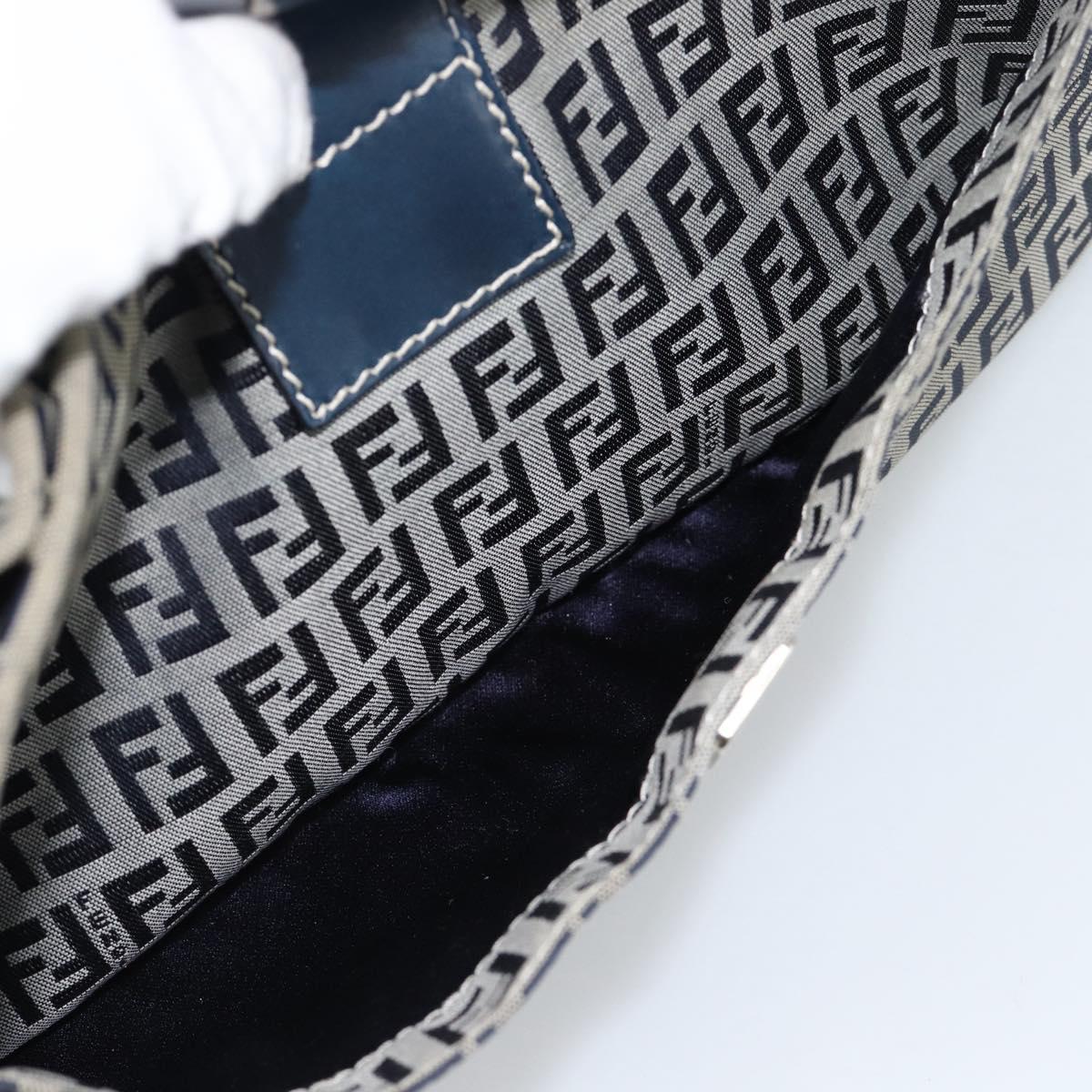 FENDI Zucchino Canvas Mamma Baguette Shoulder Bag Navy Silver Auth 185465V