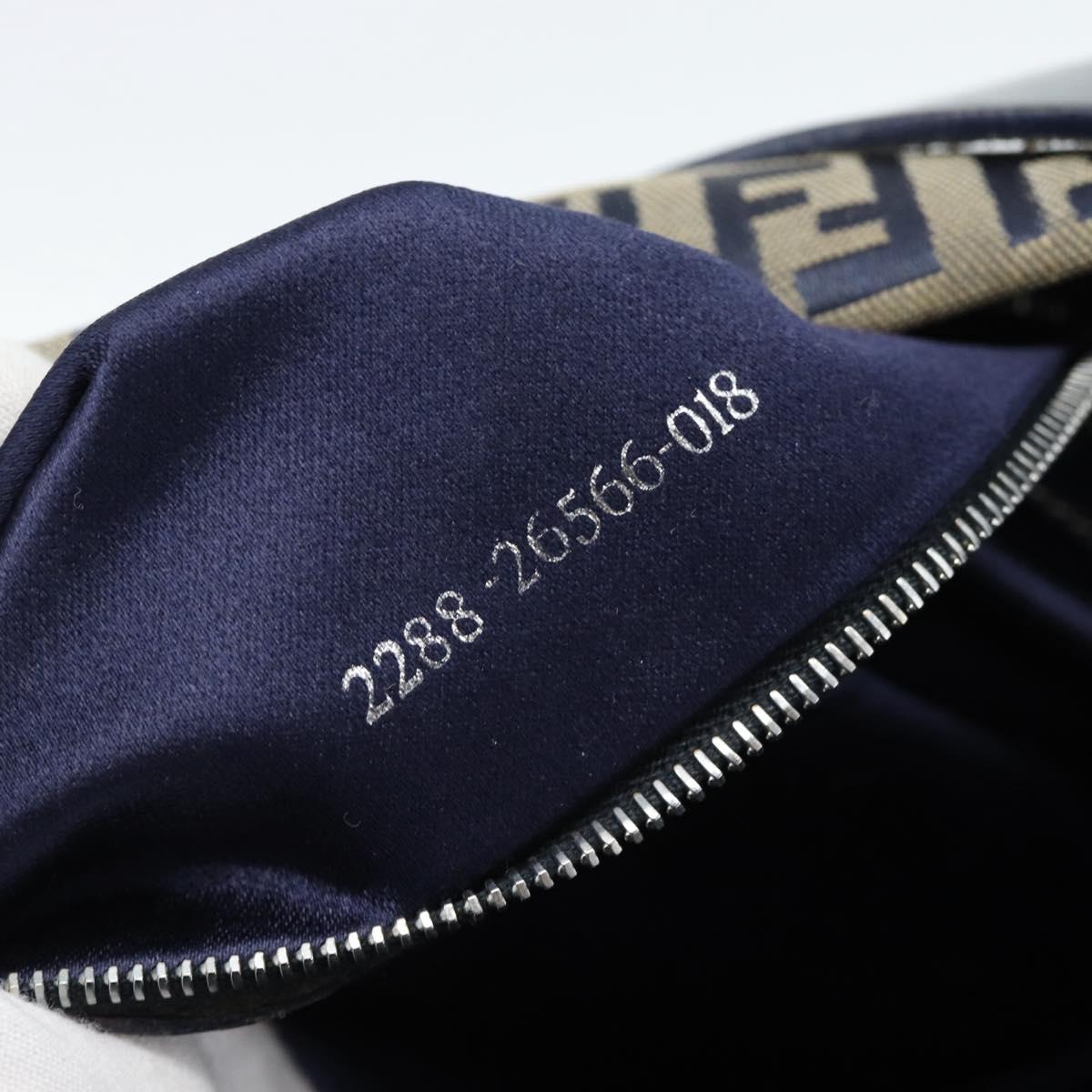 FENDI Zucchino Canvas Mamma Baguette Shoulder Bag Navy Silver Auth 185465V
