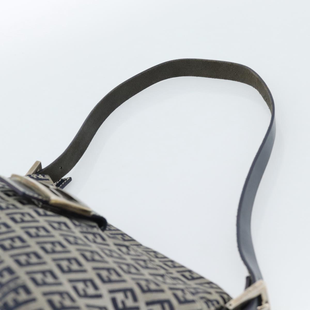 FENDI Zucchino Canvas Mamma Baguette Shoulder Bag Navy Silver Auth 185465V