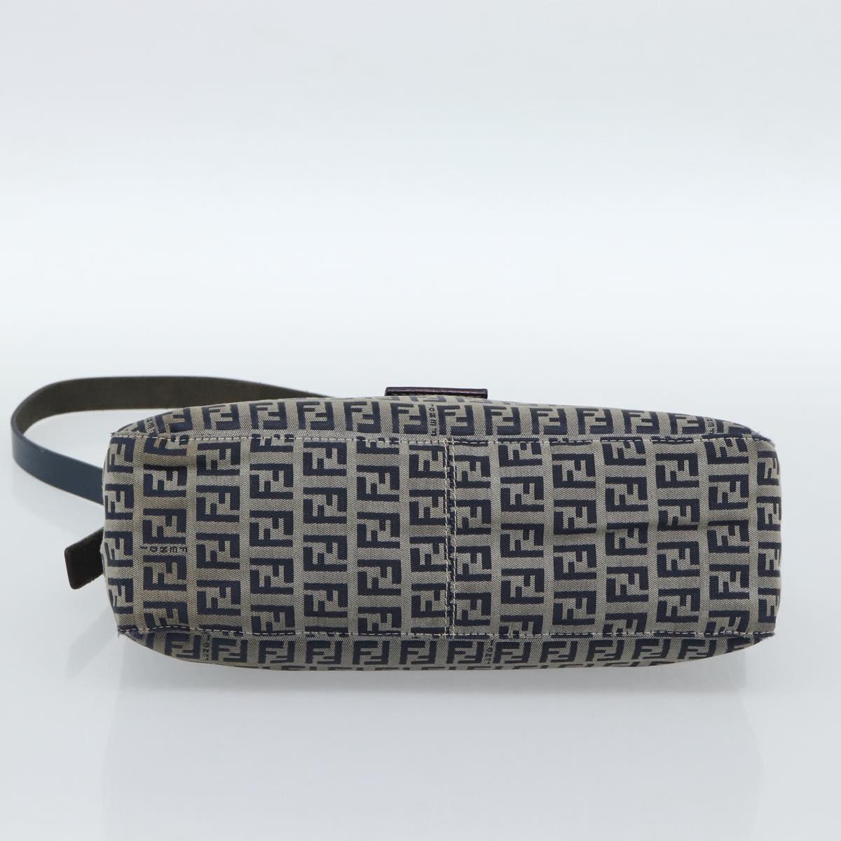 FENDI Zucchino Canvas Mamma Baguette Shoulder Bag Navy Silver Auth 185465V