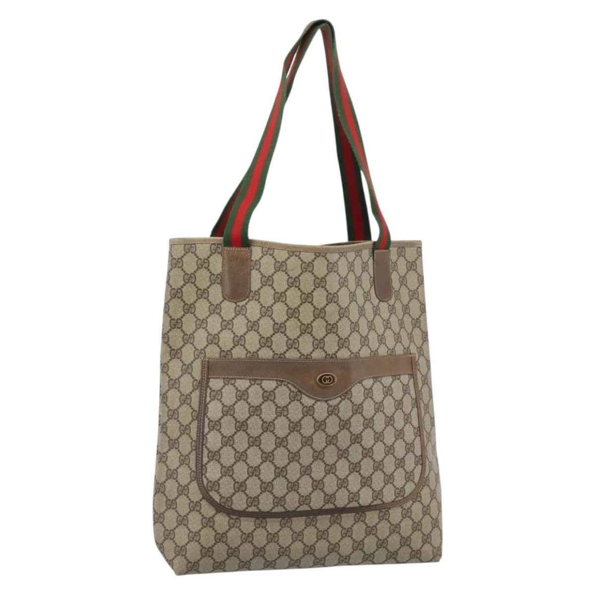 GUCCI GG Supreme Web Sherry Line Tote Bag PVC Beige 41 004 4465 Auth 185466