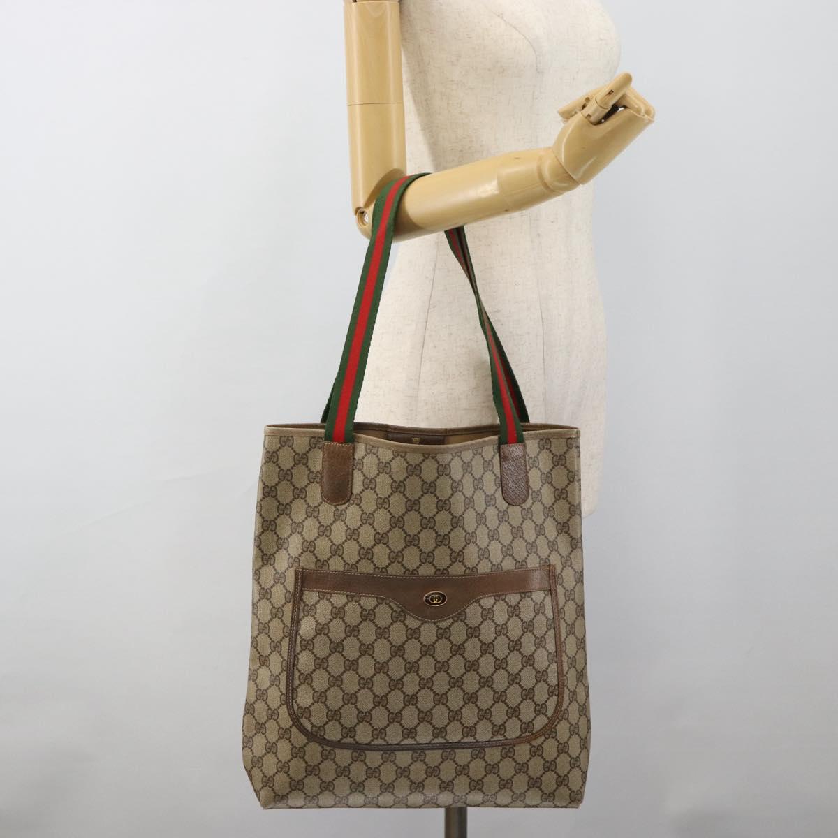 GUCCI GG Supreme Web Sherry Line Tote Bag PVC Beige 41 004 4465 Auth 185466
