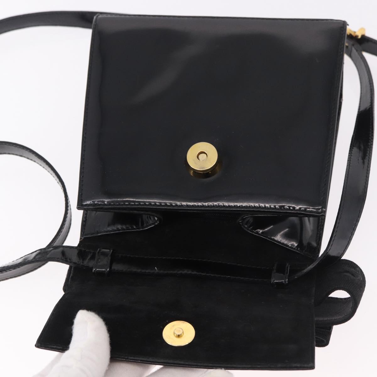 Salvatore Ferragamo Vala Shoulder Bag Patent leather 2way Black Gold Auth 185471