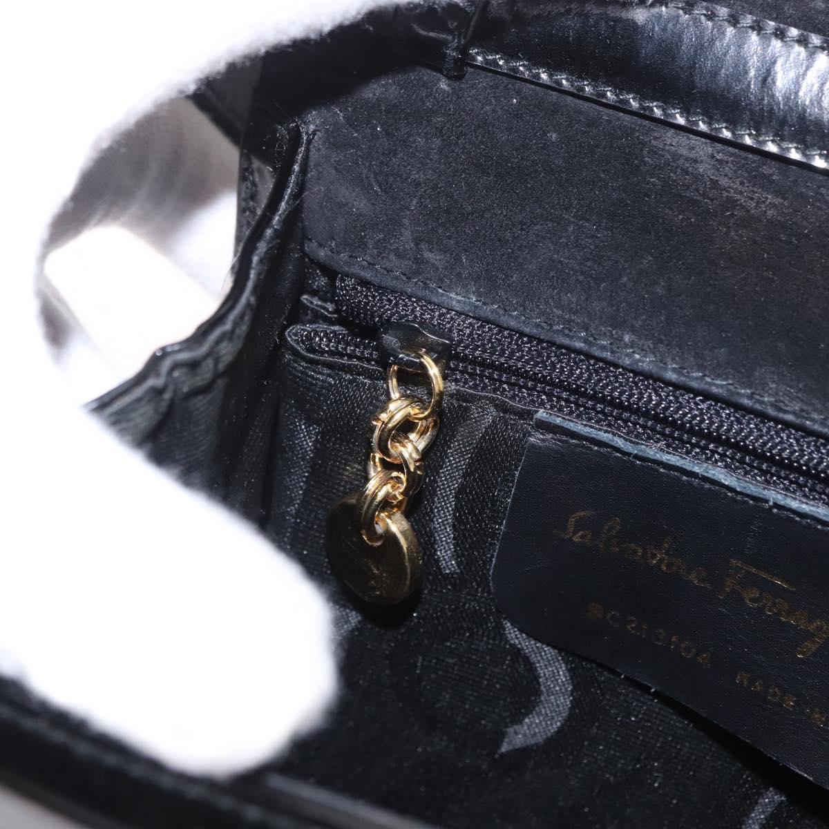 Salvatore Ferragamo Vala Shoulder Bag Patent leather 2way Black Gold Auth 185471