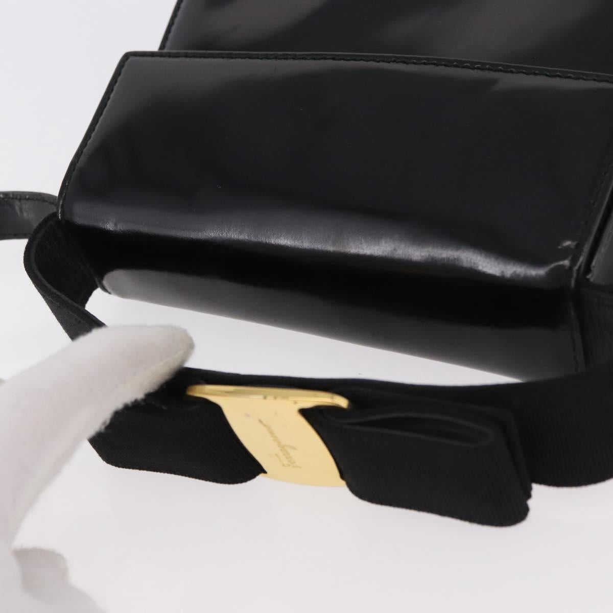 Salvatore Ferragamo Vala Shoulder Bag Patent leather 2way Black Gold Auth 185471