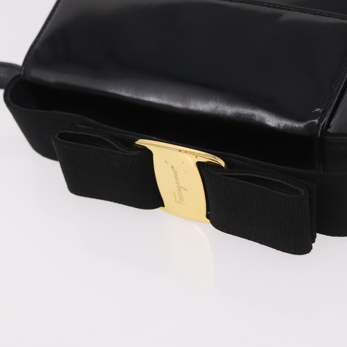 Salvatore Ferragamo Vala Shoulder Bag Patent leather 2way Black Gold Auth 185471