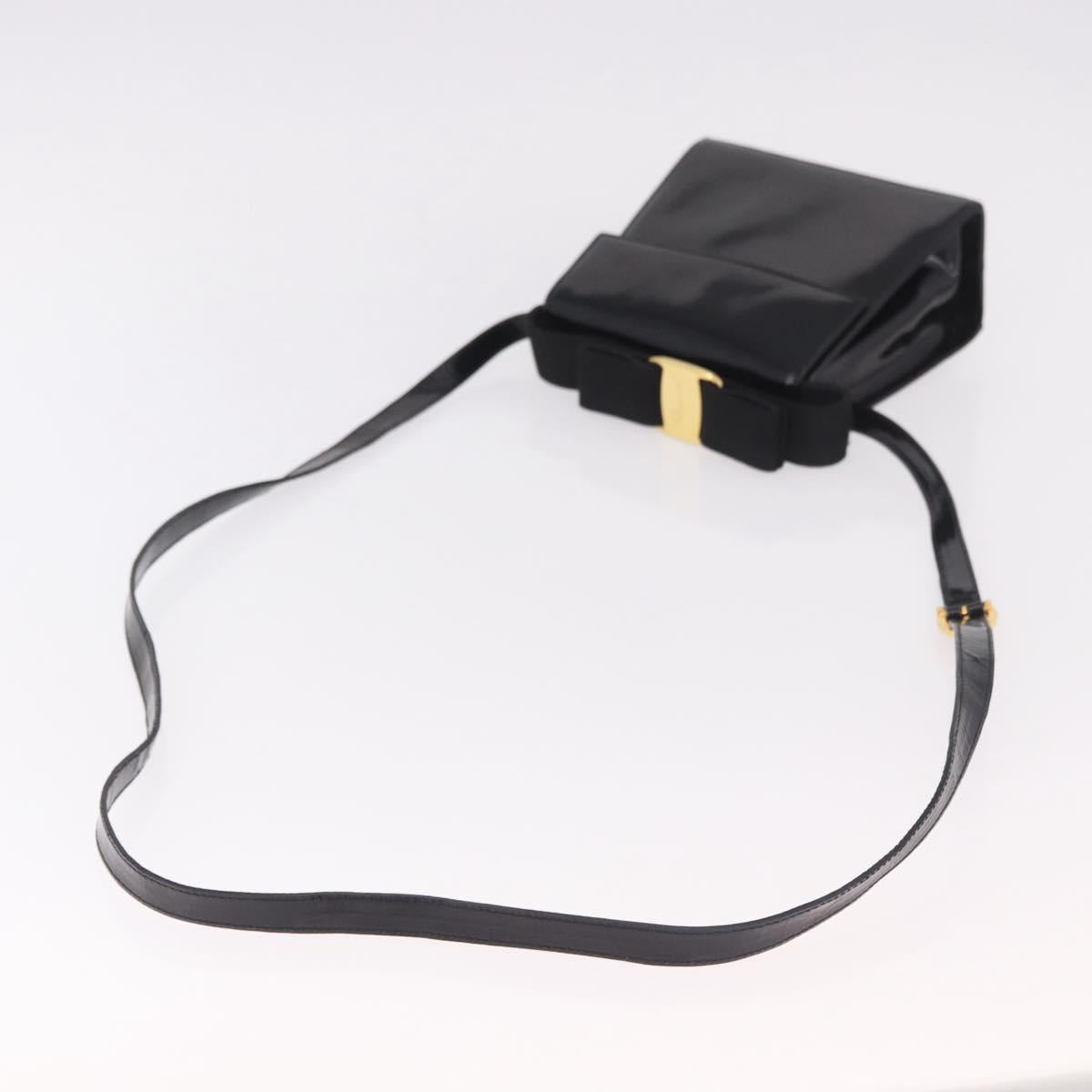 Salvatore Ferragamo Vala Shoulder Bag Patent leather 2way Black Gold Auth 185471