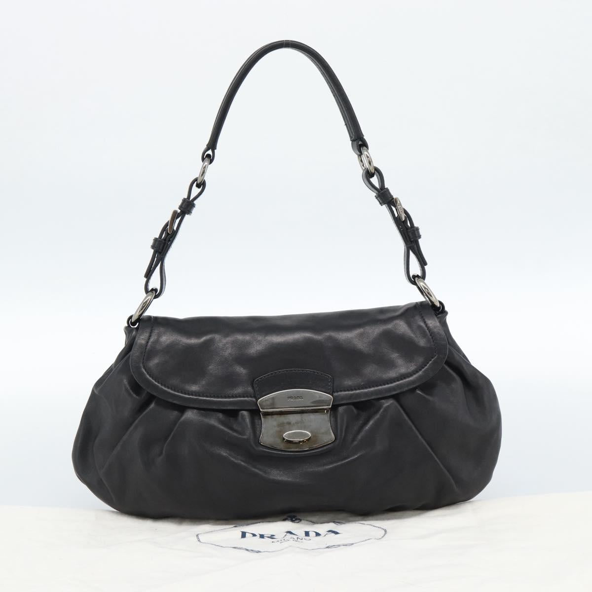 PRADA Shoulder Bag Leather Black Silver Auth 185477SAV